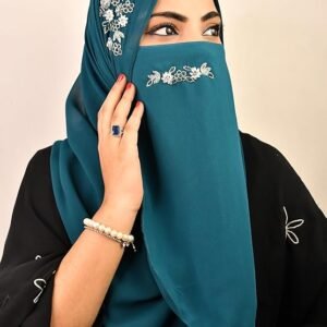 Luxury Bridal Hijab Scarf With Handwork Naqab Wear For Party And Any Occesion (Teal)