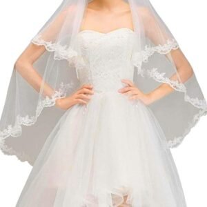 Christian Bridal Veil with Lace Wedding Accessory White with comb
