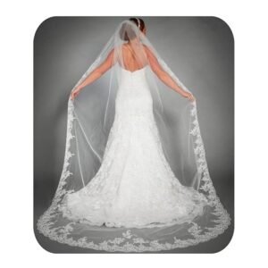 Women's Applique Bride Wedding Veil Long Chapel Length 1 Tier Bridal Veil Soft Tulle Hair Accessories