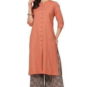 Women's Cotton Solid Readymade Salwar Suit Set（Light Rust）