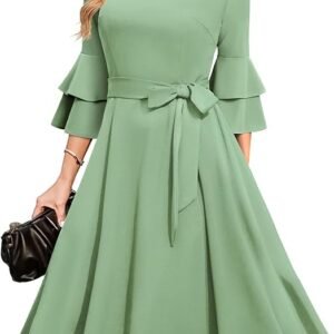 Women's Plus Size 3/4th Bell Sleeves Bridesmaid Dresses (Pista)