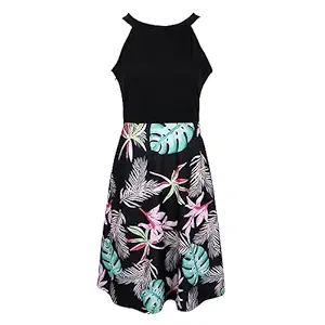 Women's Floral Sleeveless Off-Shoulder Party Prom Swing Dress Pink Green M