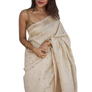 Women's Lavander Banarasi Kanchipuram Art Silk Saree for Women – Traditional Wedding & Party Saree with Blouse Piece – Ethnic Indian Silk Saree for Bridal, Festive (Beige)