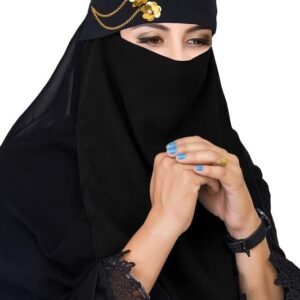 Women's Fashion Black Nida Fabric Golden Chain 3 Flower Nose-Piece | Long Sleeves