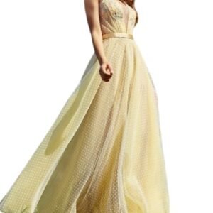 Summer Sexy Yellow Floral V-Neck Prom Backless Ruffle Long Gown Evening Party Dress for Women