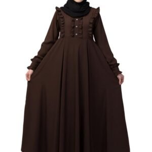 Umbrella Abaya with Frill Work with Fashionable Buttons Made in Nida Matte Fabric