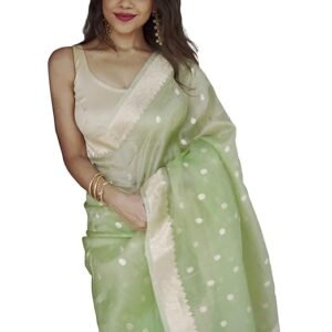 Women's Lavander Banarasi Kanchipuram Art Silk Saree for Women – Traditional Wedding & Party Saree with Blouse Piece – Ethnic Indian Silk Saree for Bridal, Festive (Pista Green)