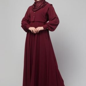 Umbrella Abaya With Detachable Upper And Hidden Zip On Front - Made with Nida Matte Fabric(Maroon)