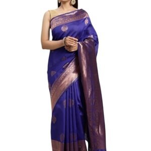 Women's Banarasi Silk Saree with Intricate Zari Work & Matching Blouse Piece – Traditional Indian Attire for Weddings & Celebrations