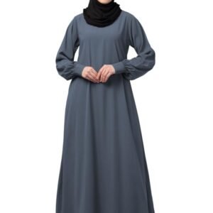 Women's Inner Abaya Dress With Cuff Sleeves And Side Pocket Made in Nida Matte Fabric(Grey)