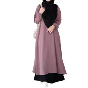Two Pieces Abaya Dress with Elasticated Sleeves made with Nida Matte Fabric - Knee length Burqa for Women and Girls( Puce Pink)