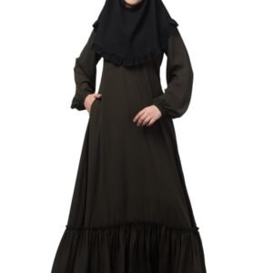 A-line Abaya With Gathering Work and Elasticated Cuffs - Made with Nida Matte Fabric for Women and Girls