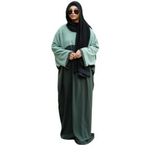 Women's Muslim One-Piece Solid Full Flared Sleeve Loose Fit Long Pakistani Kaftan Abaya Dress With Hijab