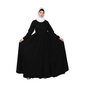 Women’s Full Flared Umbrella Abaya Dress with Frock-Style Appearance, Front Zipper & Full Sleeves(Black)
