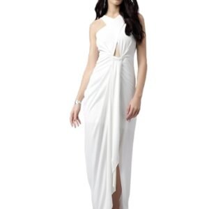Women's Elegant White Maxi Dress – Sleeveless Bodycon Gown with Front Cut-Out & Draped Slit | Stylish & Trendy Dress