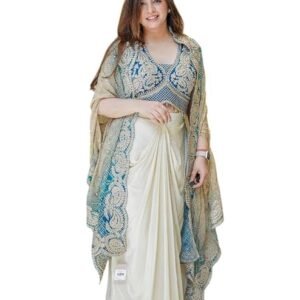 Premium Chinnon Silk Fabric With Cording & Wedding Bollywood Party Girls Wear Dhoti Indo Western(Sky Blue)