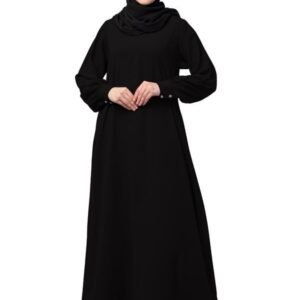 Women's Inner Abaya Dress Made with Nida Matte Fabric with Side Pockets and Cuff Sleeves(Black)
