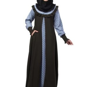 Women's Dual Fabric Maxi Dress With Frill On Front and Elastic Sleeves - Made with Printed Crepe And Nida Matte Fabric for Women and Girls
