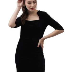 One Piece Party Dress for Women Bodycon | Half Sleeves Shiny Velvet Stylish Outfit(Black)