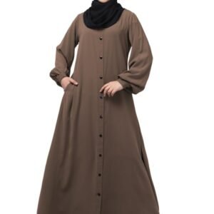 Front Open Abaya With Fashionable Buttons And Cuff Sleeves - Made with Nida Matte Fabric for Women and Girls(Beige)