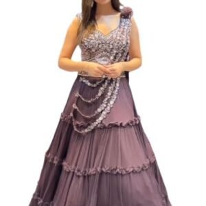 Women Chiffon Silk Lehenga Choli Readymade Dark Wine Free Size