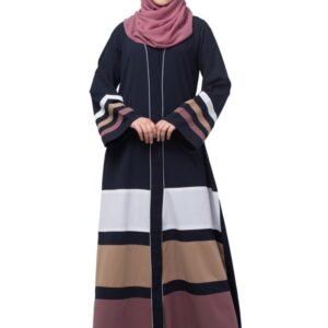 Front Open Abaya With Multicolor Design And Beautiful Piping Work - Made with Nida Matte Fabric for Women and Girls