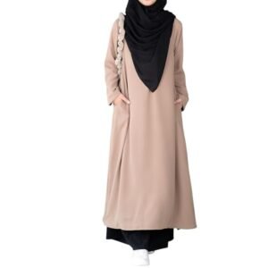 Two Pieces Abaya Dress with Zip On Front made with Nida Matte Fabric - Knee length Burqa for Women and Girls(Khaki)