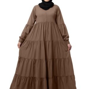 Umbrella Abaya with Elasticated Cuffs Made in Nida Matte Fabric - Simple Umbrella style Burqa(Beige)