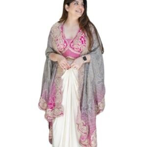 Premium Chinnon Silk Fabric With Cording & Wedding Bollywood Party Girls Wear Dhoti Indo Western(Pink)