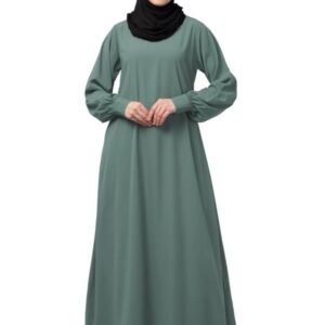 Women's Inner Abaya Dress With Cuff Sleeves And Side Pocket Made in Nida Matte Fabric(Aqua)