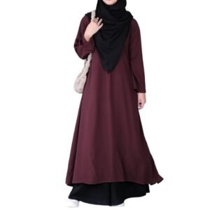 Two Pieces Abaya Dress with Zip On Front made with Nida Matte Fabric - Knee length Burqa for Women and Girls(Burgundy)