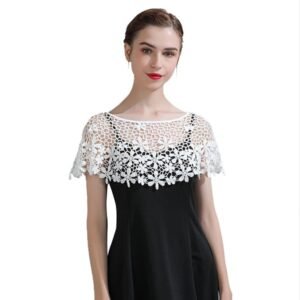 Lace Poncho Cape for Women Floral Pattern Shrugs for Women Stylish Evening Dress Capelets Hollow Out Cover Up Wraps Knitted Shrug for Woman Off-Shoulder, Beachwear, Strapless Dress