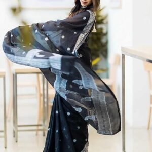 Women's Black Banarasi Kanchipuram Art Silk Saree for Women – Traditional Wedding & Party Saree with Blouse Piece – Ethnic Indian Silk Saree for Bridal, Festive & Gifting ( Black)