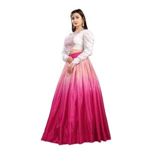 Women's Ombre Pink Lehenga with Unstitched Embroidered White CropTop Set For Navrati || Wedding || Traditional Ethnic Wear