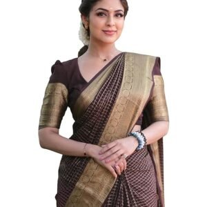 Women's Maroon Banarasi Kanchipuram Art Silk Saree for Women – Traditional Wedding & Party Saree with Blouse Piece – Ethnic Indian Silk Saree for Bridal, Festive (Burgundy)