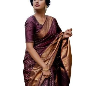 Women's Maroon Banarasi Kanchipuram Art Silk Saree for Women – Traditional Wedding & Party Saree with Blouse Piece – Ethnic Indian Silk Saree for Bridal, Festive (MAROON)