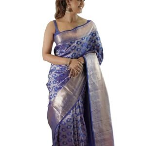 Women's Maroon Banarasi Kanchipuram Art Silk Saree for Women – Traditional Wedding & Party Saree with Blouse Piece – Ethnic Indian Silk Saree for Bridal, Festive (Royal Blue)