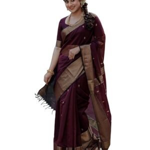 Women's Maroon Banarasi Kanchipuram Art Silk Saree for Women – Traditional Wedding & Party Saree with Blouse Piece – Ethnic Indian Silk Saree for Bridal, Festive (WINE)