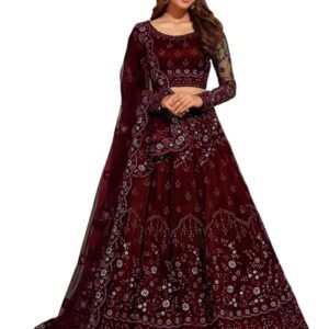 Elegant and Stylish Lehenga Choli for Women – Traditional Indian Wear with Embroidery, Perfect for Weddings and Festivals (Zareen-Maroon)
