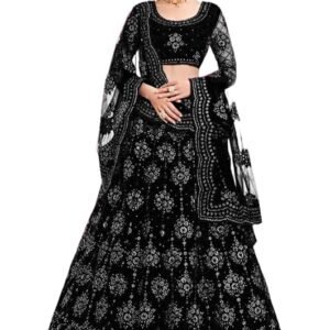Elegant and Stylish Lehenga Choli for Women – Traditional Indian Wear with Embroidery, Perfect for Weddings and Festivals (Net-Black)