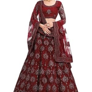 Elegant and Stylish Lehenga Choli for Women – Traditional Indian Wear with Embroidery, Perfect for Weddings and Festivals (Net-Maroon)