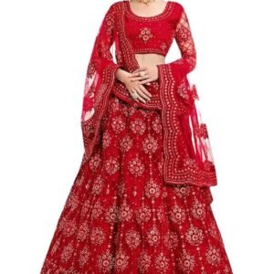 Elegant and Stylish Lehenga Choli for Women – Traditional Indian Wear with Embroidery, Perfect for Weddings and Festivals (Net-Red)