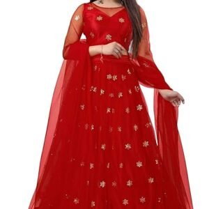 Elegant and Stylish Lehenga Choli for Women – Traditional Indian Wear with Embroidery, Perfect for Weddings and Festivals (Star-Red)