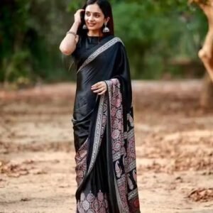 Traditional Indian Ethnic Wear with Blouse Piece, Festival Wedding Special (BLACK)
