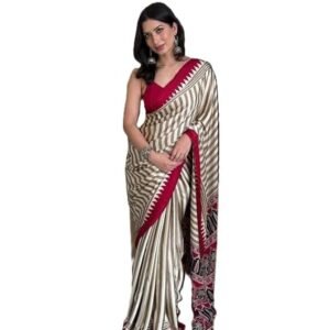 Traditional Indian Ethnic Wear with Blouse Piece, Festival Wedding Special (Light Beige Saree)