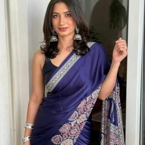 Traditional Indian Ethnic Wear with Blouse Piece, Festival Wedding Special (NAVY BLUE)