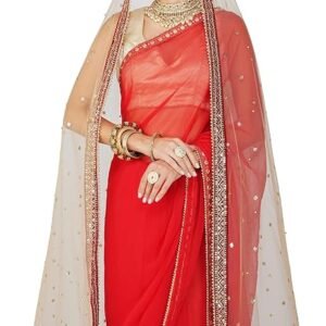 Wedding Bridal Women's Net Dupatta With Resham Embroidery Border Traditional