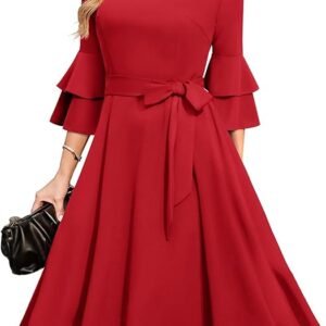 Women's Plus Size 3/4th Bell Sleeves Bridesmaid Dresses (Red)
