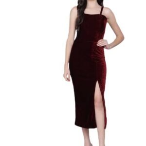Women's Velvet Bodycon Maxi Party Dress(Maroon)