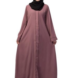 Front Open Abaya with Piping Work Made in Nida Matte fabric with Side Pockets - Front open Burqa for Ladies & Girls(Pink)